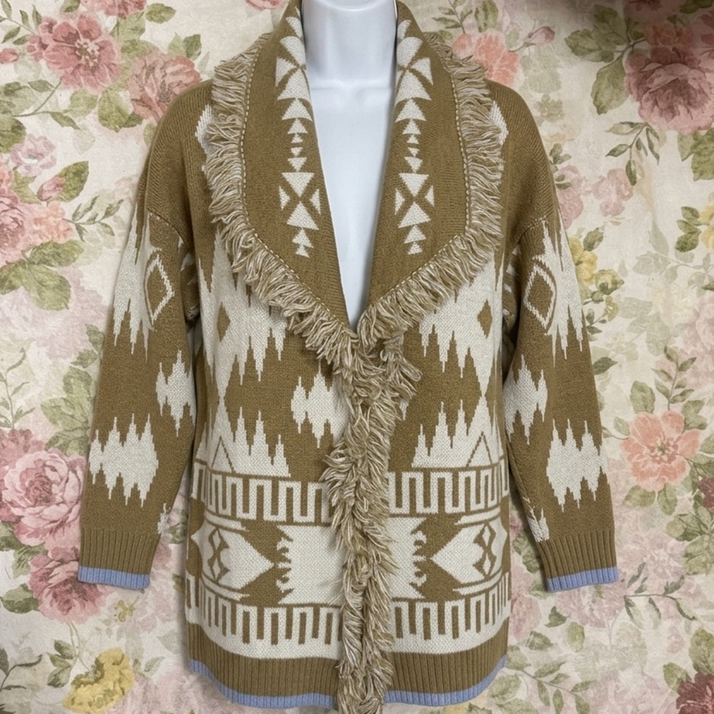 Vintage CocoGio Italian Fringe Wool Open Front Cardigan
